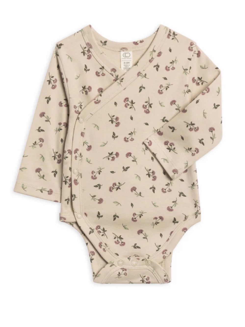 Colored Organics Floral Kimono Wrap Long Sleeve Bodysuit - Cream